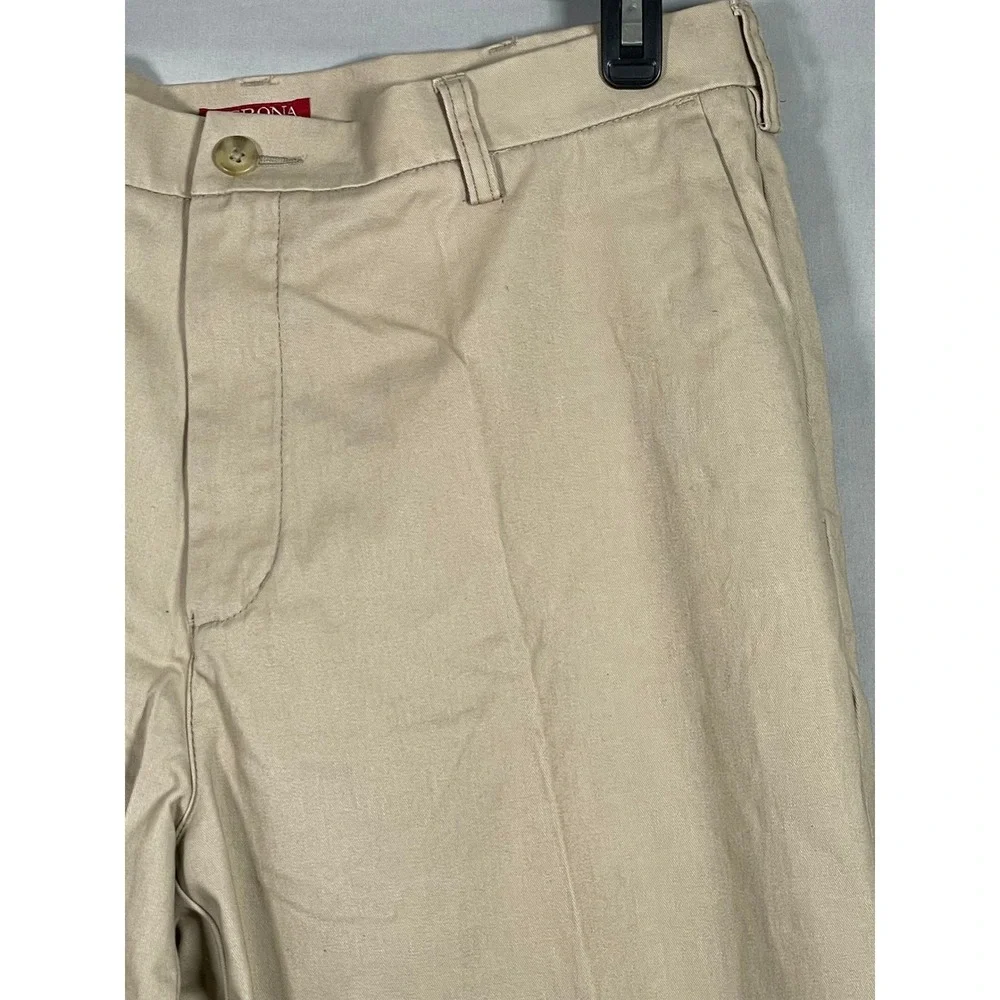 Merona Mens Ultimate Khaki Pants Tan 36x34 Nano-Tex Stain‎ Resistant Flat Front